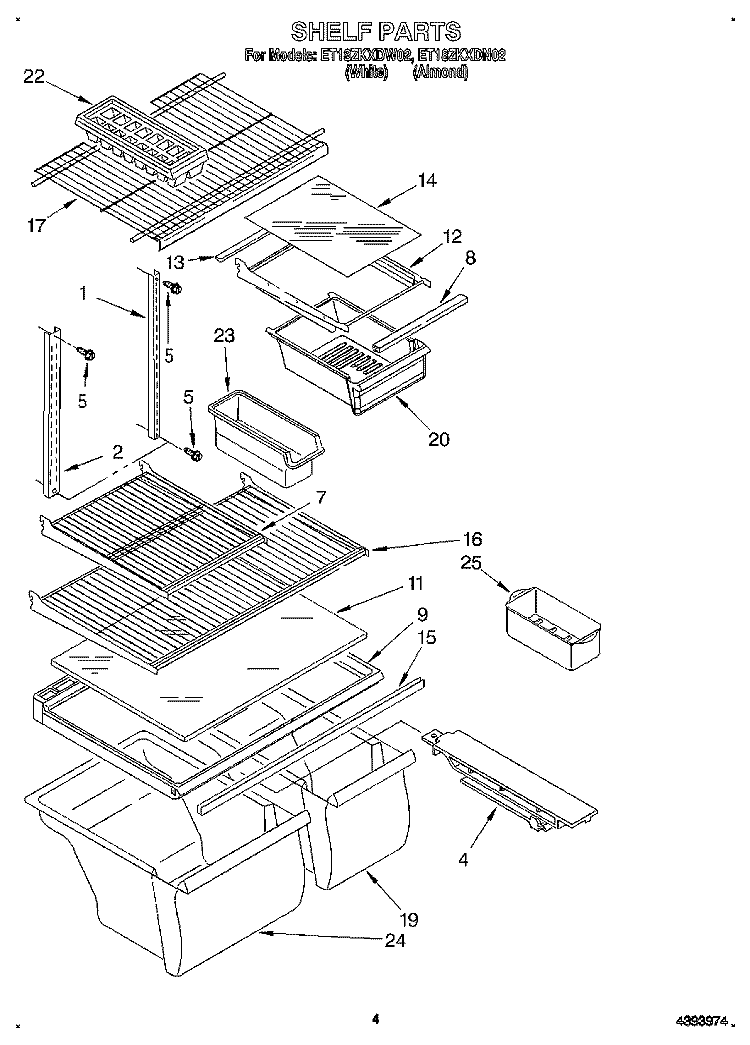 SHELF Diagram and Parts List for ET18ZKXDW02  Whirlpool Refrigerator