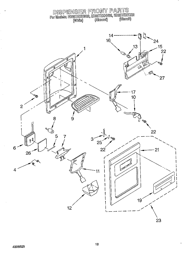 DISPENSER FRONT Diagram and Parts List for ED25TEXHN02  Whirlpool Refrigerator