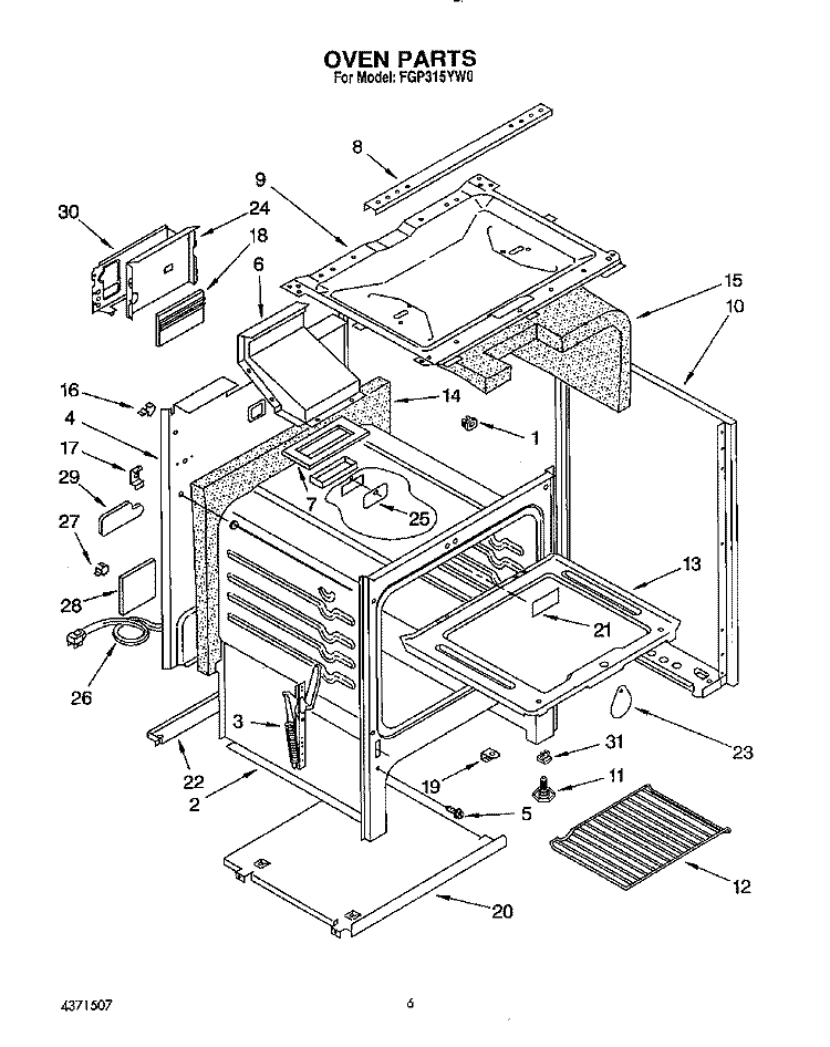 OVEN Diagram and Parts List for FGP315YW0  Roper Range