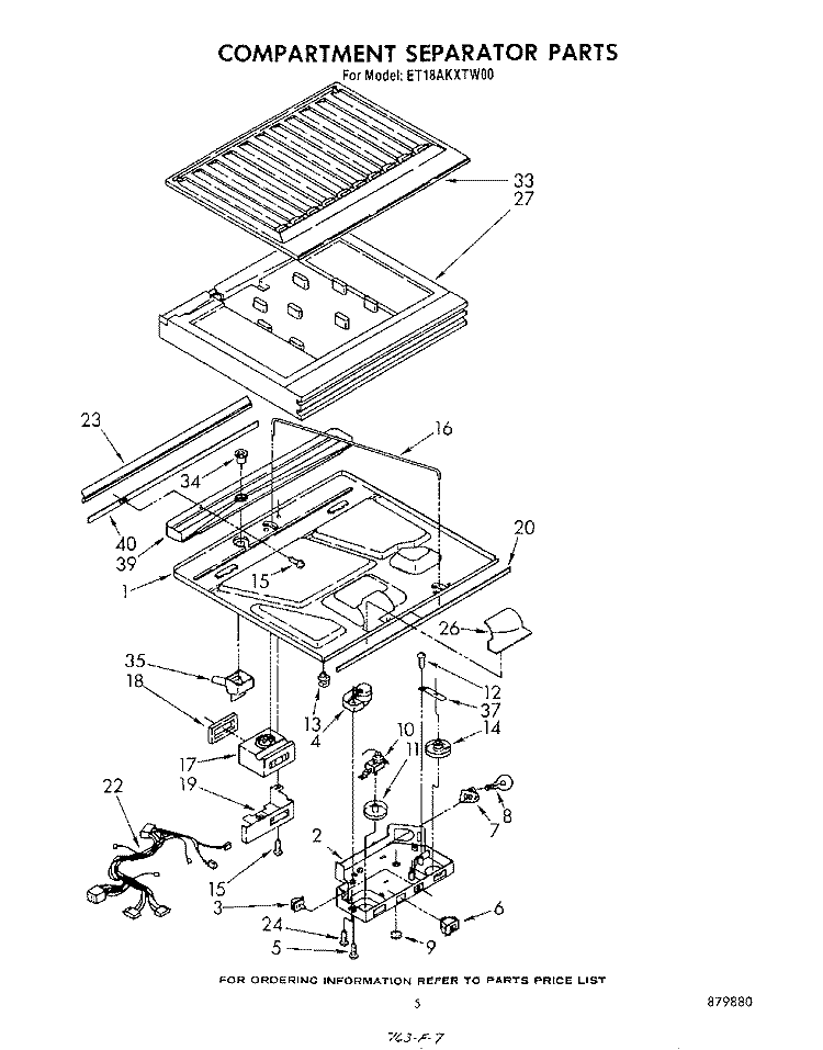 COMPARTMENT SEPARATOR Diagram and Parts List for ET18AKXTW00  Whirlpool Refrigerator