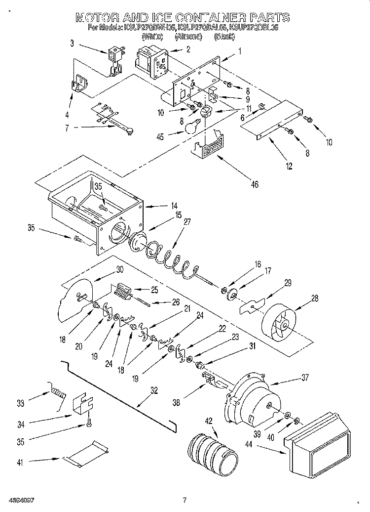 MOTOR AND ICE CONTAINER Diagram and Parts List for KSUP27QDBL05  KitchenAid Refrigerator