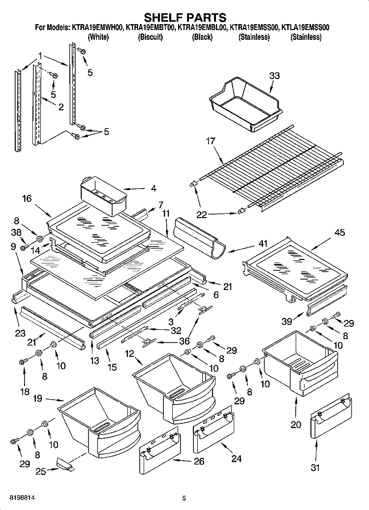 SHELF PARTS Diagram and Parts List for KTRA19EMBL00  KitchenAid Refrigerator