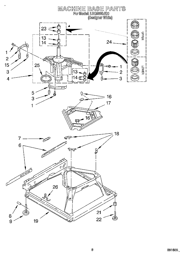 MACHINE BASE Diagram and Parts List for LSQ8000JQ0  Whirlpool Washer