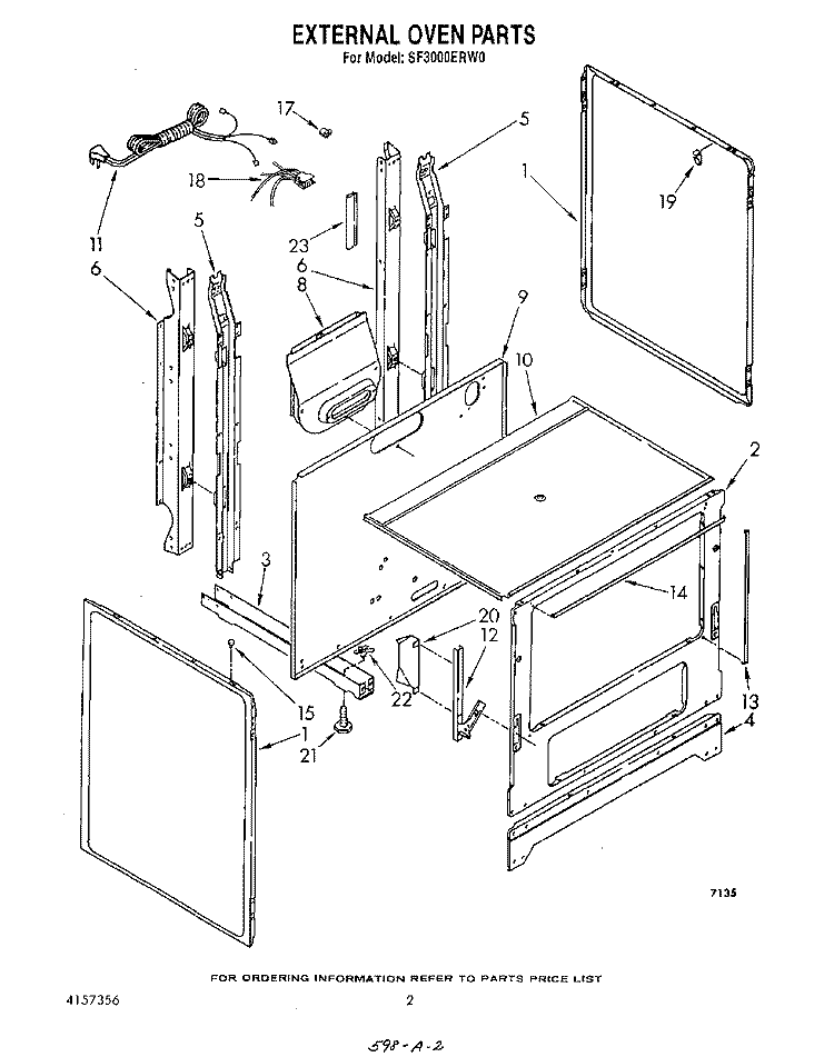 EXTERNAL OVEN Diagram and Parts List for SF3000ERW0  Whirlpool Range