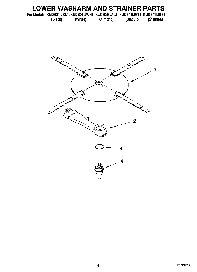 LOWER WASHARM AND STRAINER PARTS Diagram and Parts List for KUDS01IJBS1  KitchenAid Dishwasher