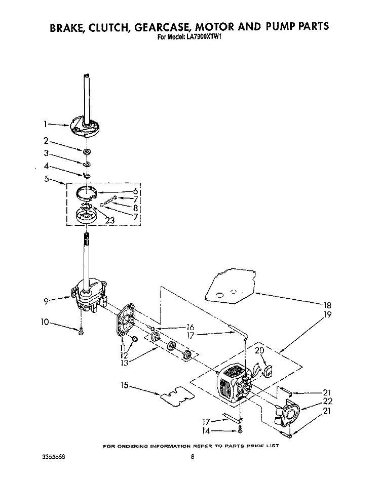 BRAKE, CLUTCH, GEARCASE, MOTOR AND PUMP Diagram and Parts List for LA7900XTW1  Whirlpool Washer