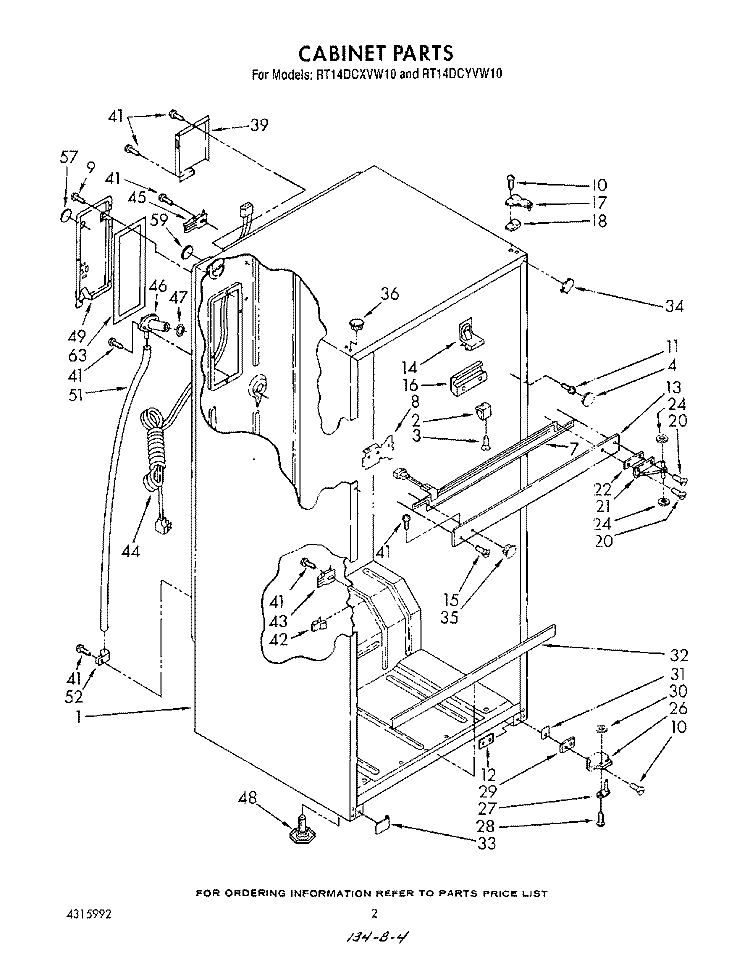 CABINET Diagram and Parts List for RT14DCXVW10  Roper Refrigerator