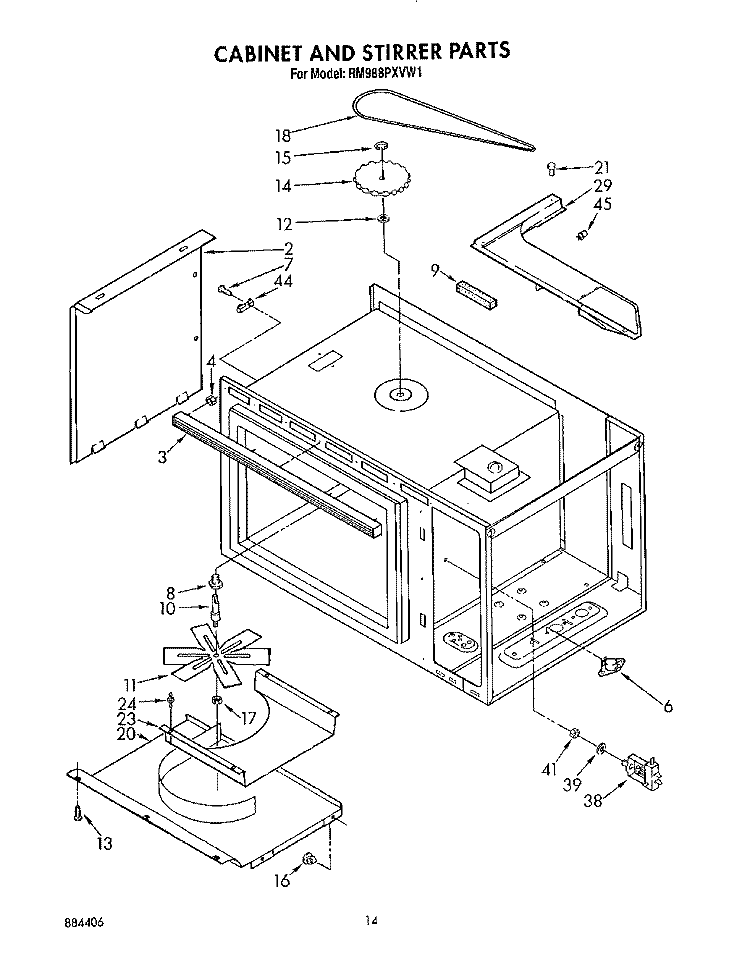 CABINET AND STIRRER Diagram and Parts List for RM988PXVM1  Whirlpool Microwave Oven Combo