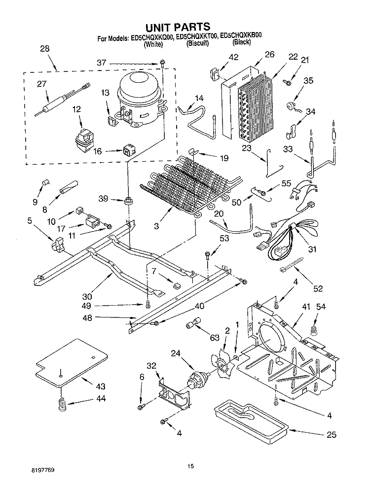 UNIT Diagram and Parts List for ED5CHQXKB00  Whirlpool Refrigerator