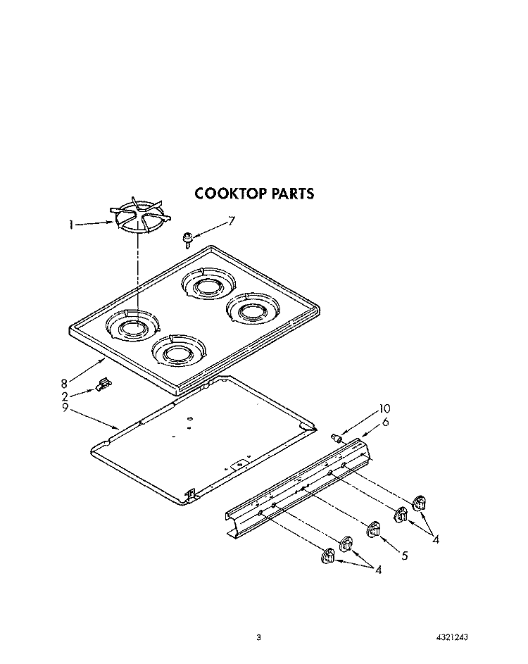 COOKTOP Diagram and Parts List for FGP345VW2  Roper Range