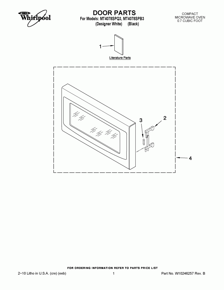 DOOR PARTS Diagram and Parts List for MT4078SPQ3  Whirlpool Microwave