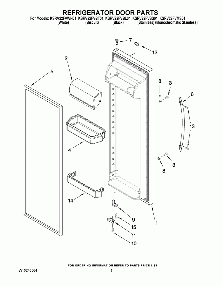 REFRIGERATOR DOOR PARTS Diagram and Parts List for KSRV22FVSS01  KitchenAid Refrigerator