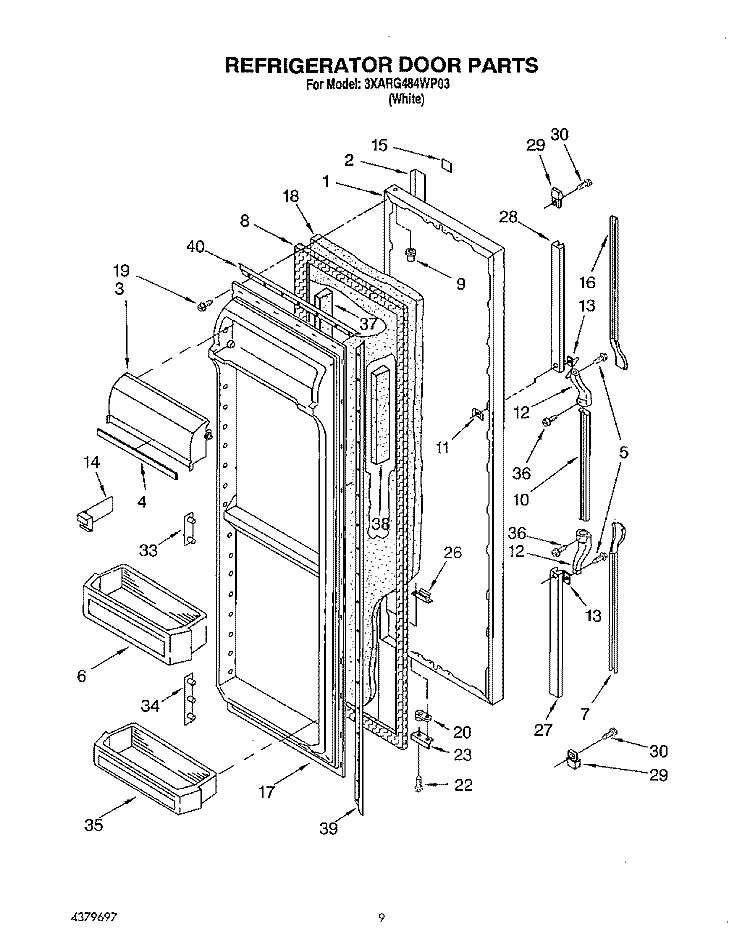 REFRIGERATOR DOOR Diagram and Parts List for 3XARG484WP03  Whirlpool Refrigerator