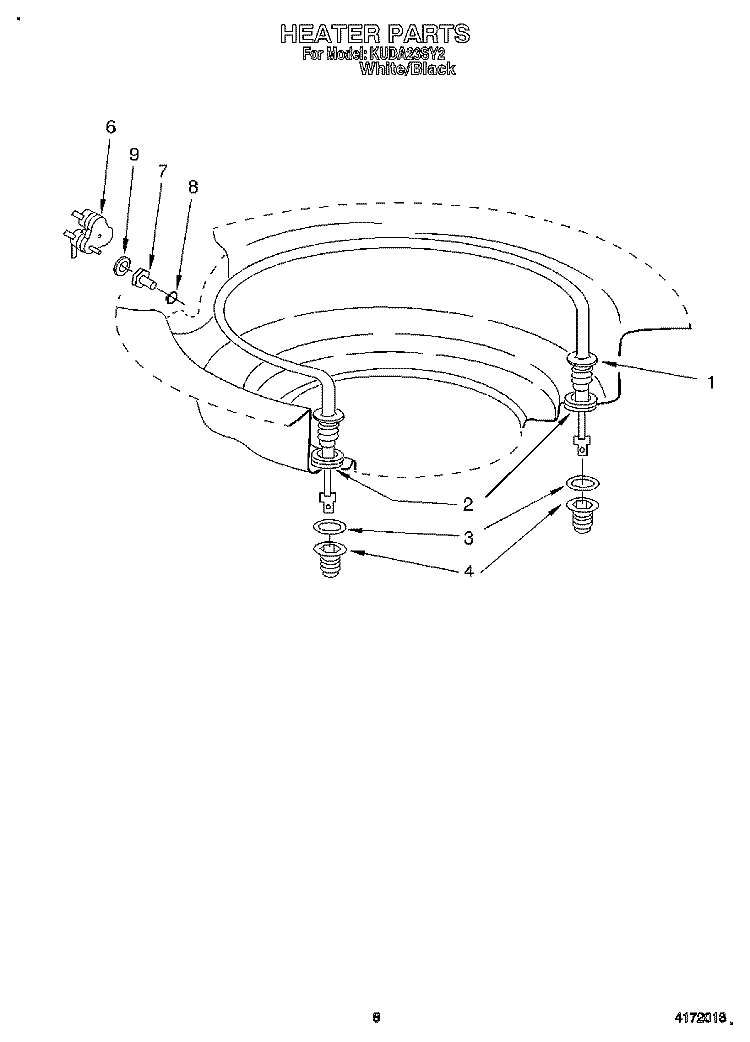 HEATER Diagram and Parts List for KUDA23SY2  KitchenAid Dishwasher