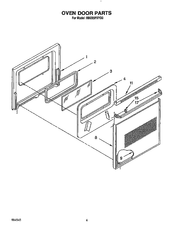 OVEN DOOR, OPTIONAL Diagram and Parts List for RB220PXYB0  Whirlpool Wall Oven