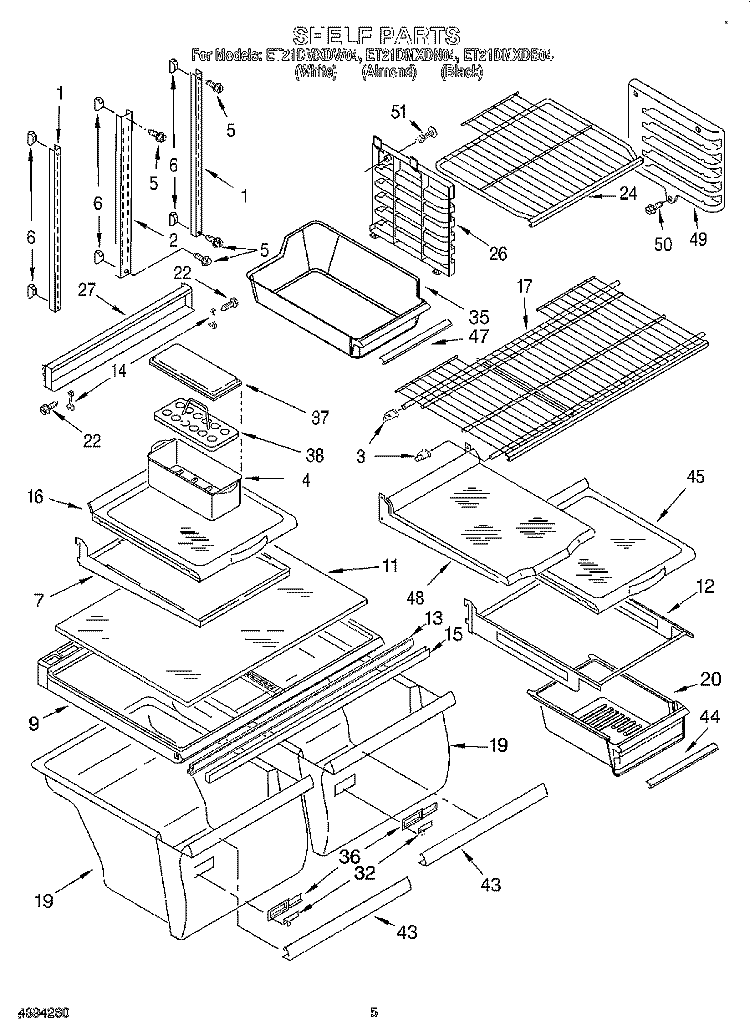 SHELF Diagram and Parts List for ET21DMXDW04  Whirlpool Refrigerator
