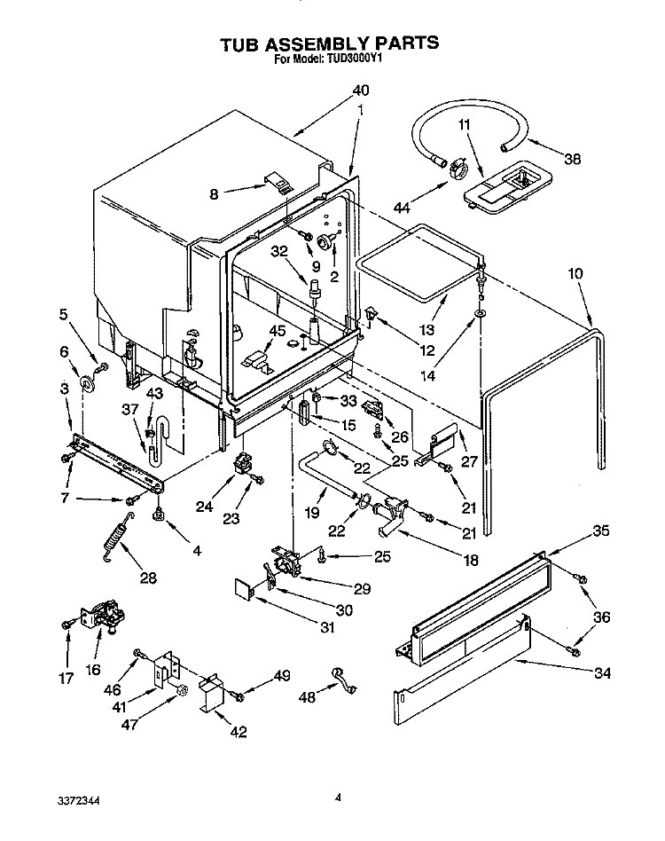 TUB ASSEMBLY, LIT/OPTIONAL Diagram and Parts List for TUD3000Y1  Whirlpool Dishwasher