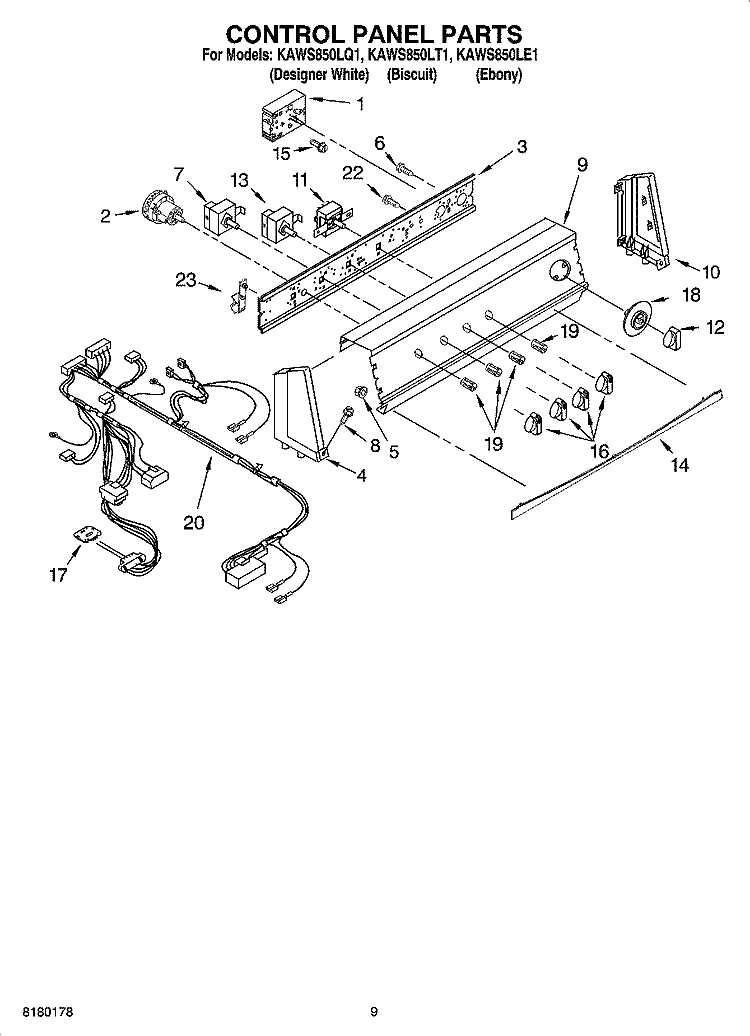 CONTROL PANEL PARTS Diagram and Parts List for KAWS850LQ1  KitchenAid Washer