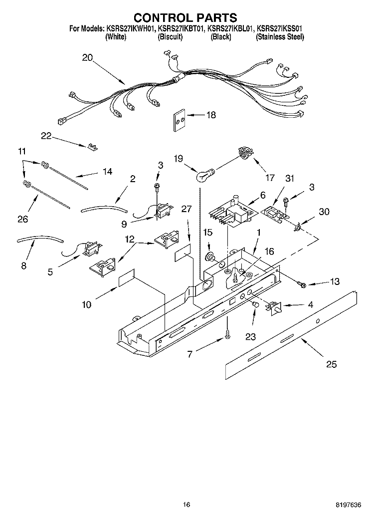 CONTROL Diagram and Parts List for KSRS27IKBL01  KitchenAid Refrigerator