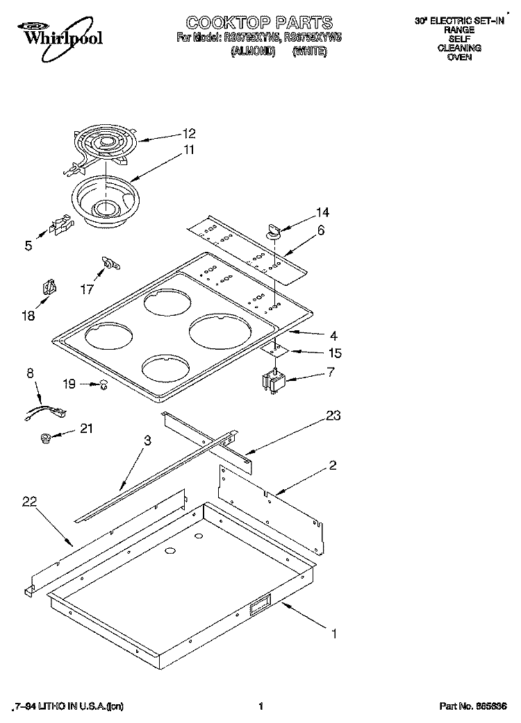 COOKTOP Diagram and Parts List for RS6755XYN5  Whirlpool Range