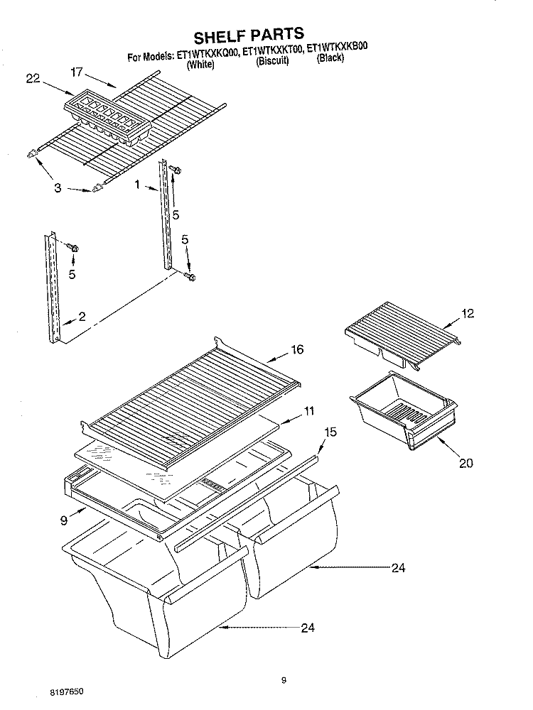 SHELF, OPTIONAL Diagram and Parts List for ET1WTKXKQ00  Whirlpool Refrigerator