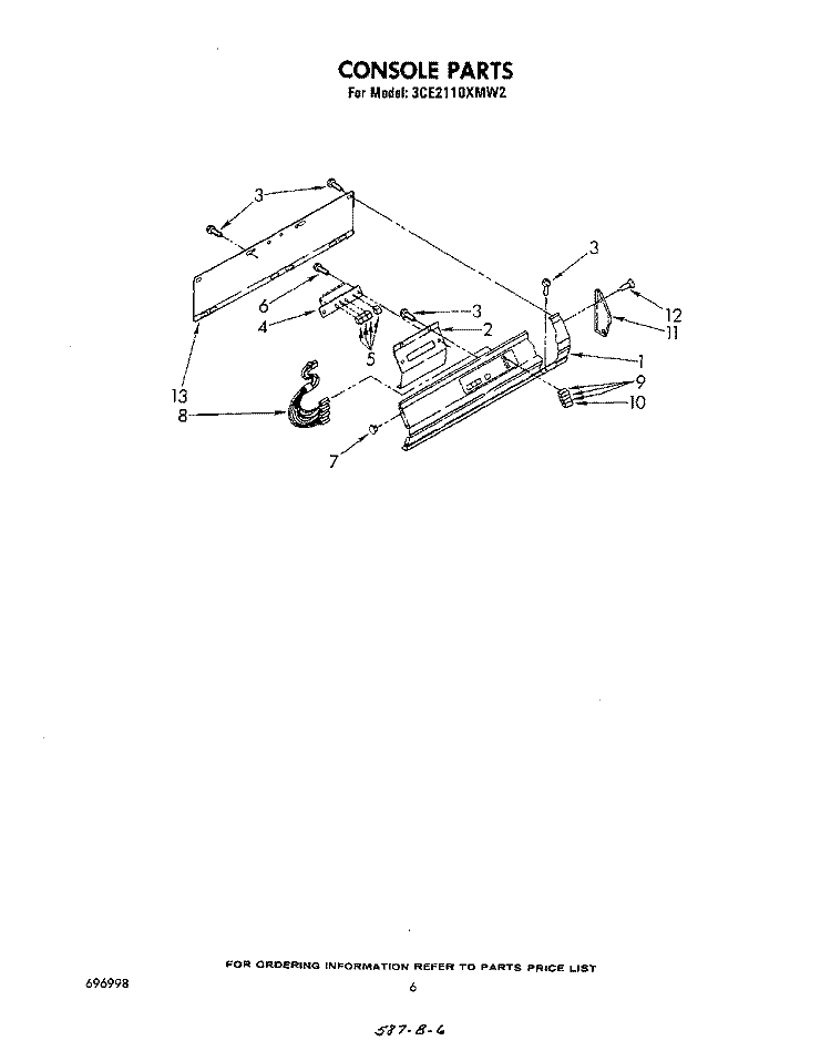 CONSOLE Diagram and Parts List for 3CE2110XMW2  Whirlpool Dryer