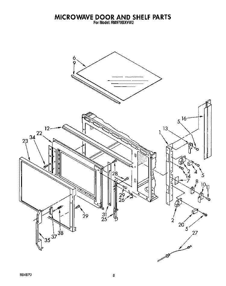 MICROWAVE DOOR AND SHELF, LIT/OPTIONAL Diagram and Parts List for RM978BXVW2  Whirlpool Microwave Oven Combo
