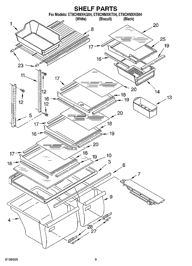 SHELF PARTS Diagram and Parts List for ET8CHMXKT04  Whirlpool Refrigerator