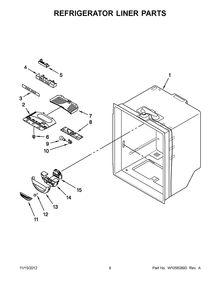 REFRIGERATOR LINER PARTS Diagram and Parts List for KBLS19KTMS3  KitchenAid Refrigerator