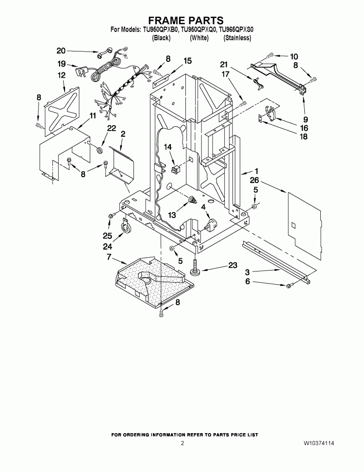 FRAME PARTS Diagram and Parts List for TU950QPXQ0  Whirlpool Trash Compactor