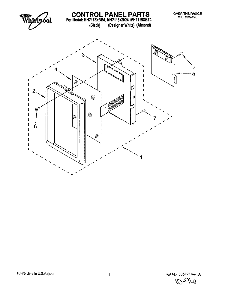 CONTROL PANEL Diagram and Parts List for MH7115XBQ4  Whirlpool Microwave