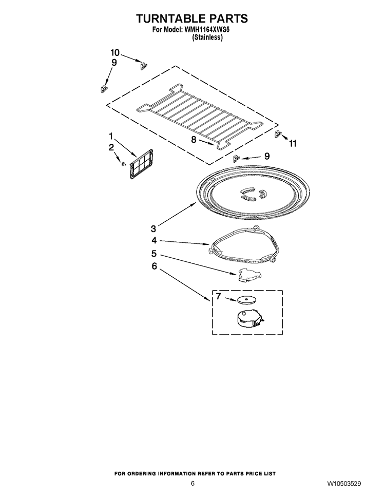 TURNTABLE PARTS Diagram and Parts List for WMH1164XWS5  Whirlpool Microwave