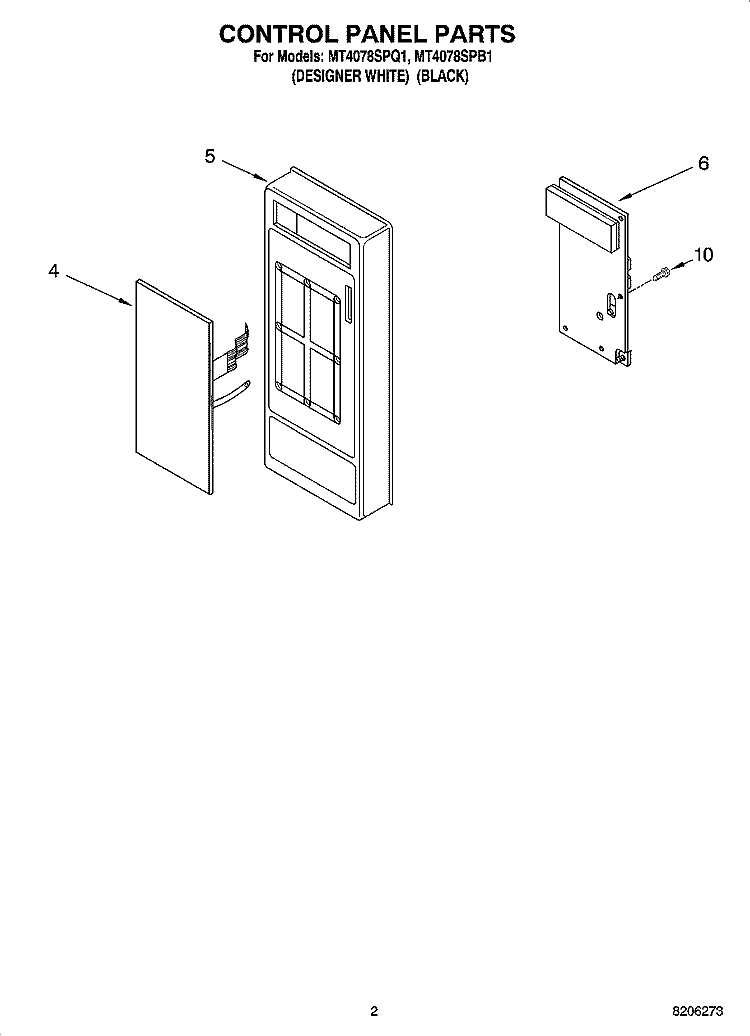 CONTROL PANEL PARTS Diagram and Parts List for MT4078SPB1  Whirlpool Microwave