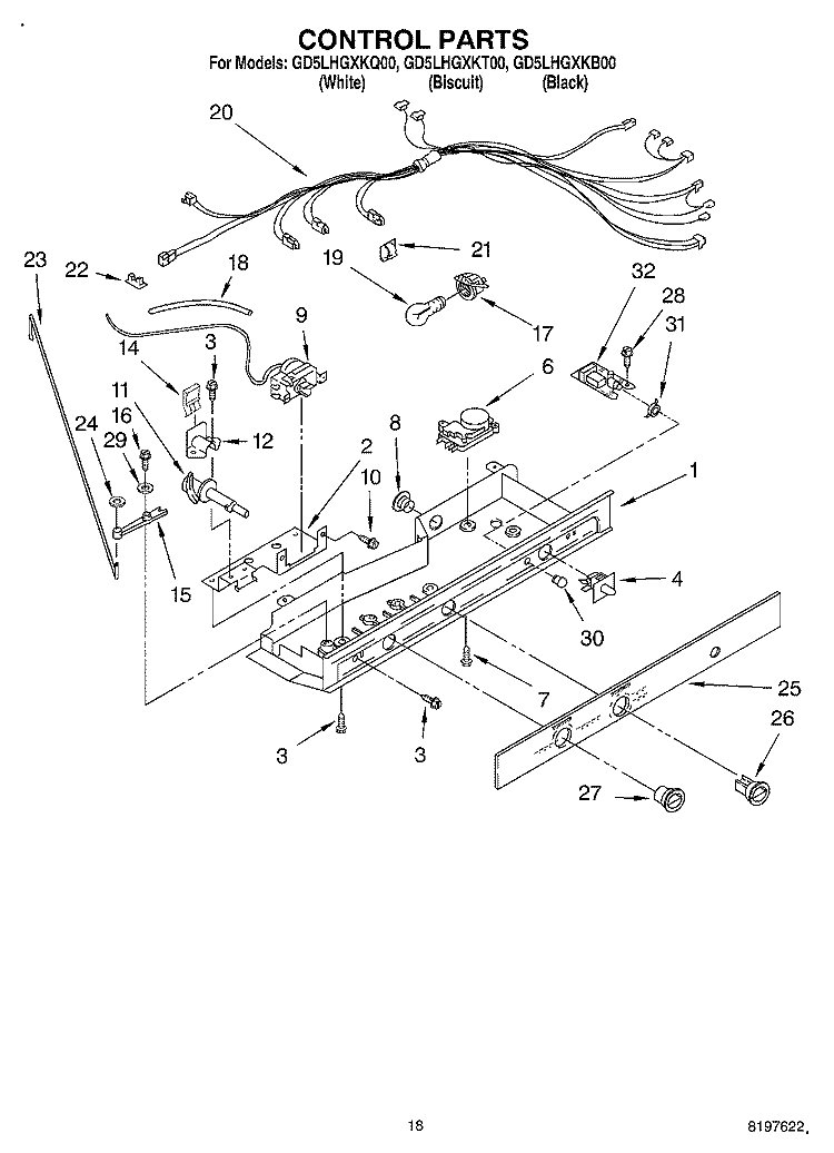 CONTROL Diagram and Parts List for GD5LHGXKQ00  Whirlpool Refrigerator