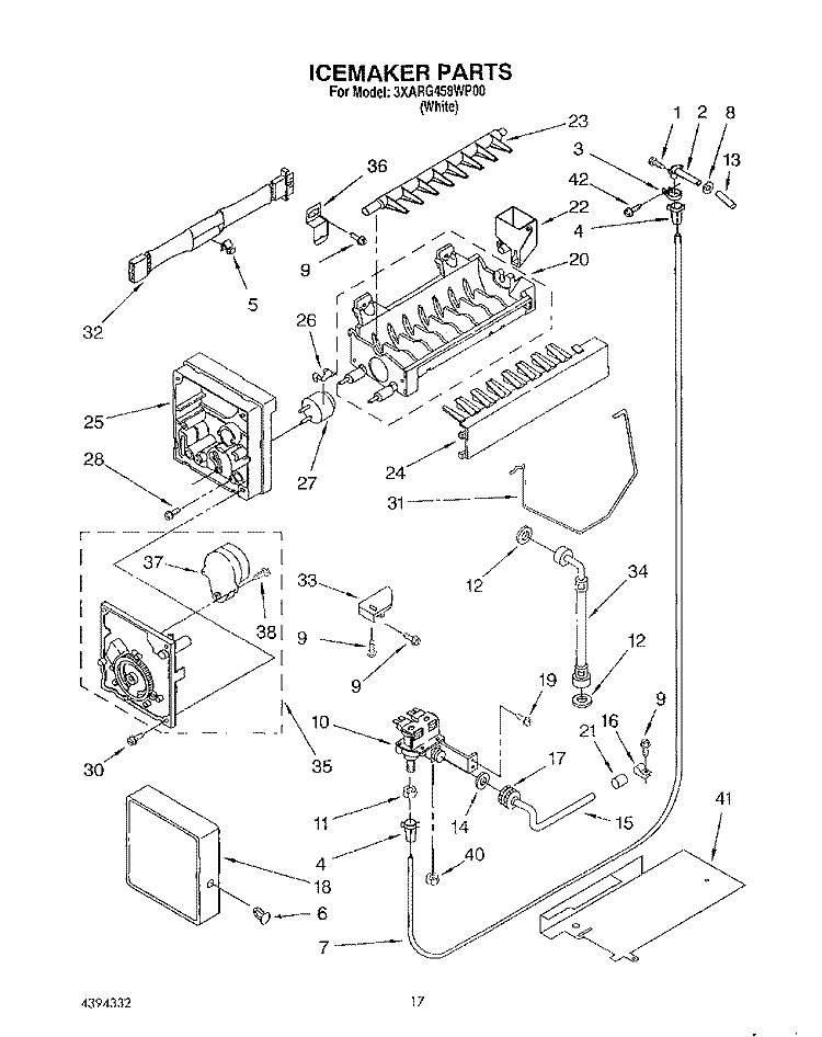 ICEMAKER, LIT/OPTIONAL Diagram and Parts List for 3XARG458WP00  Whirlpool Refrigerator