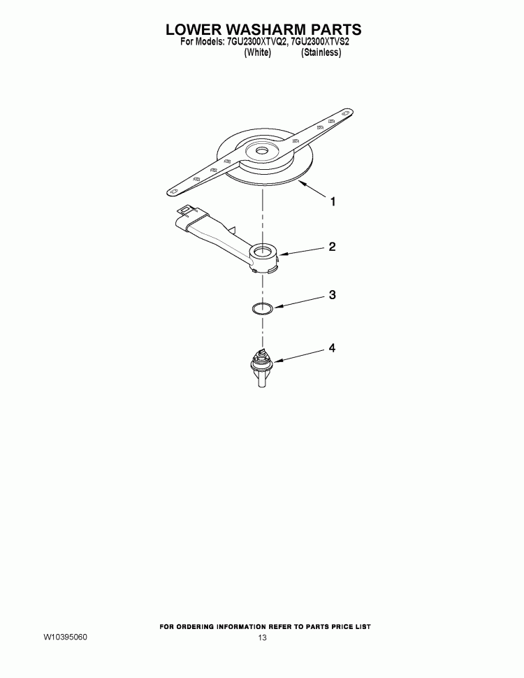LOWER WASHARM PARTS Diagram and Parts List for 7GU2300XTVS2  Whirlpool Dishwasher