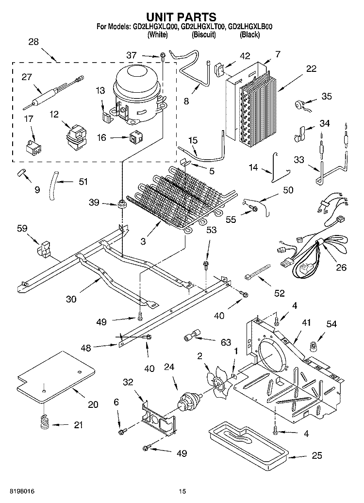 UNIT Diagram and Parts List for GD2LHGXLT00  Whirlpool Refrigerator