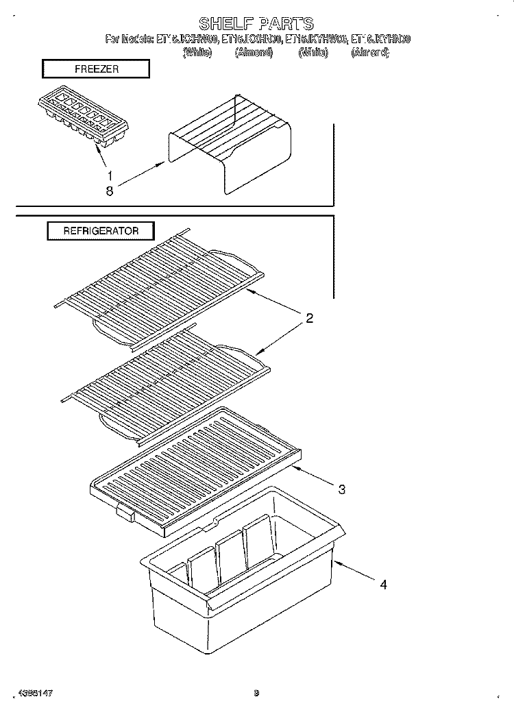 SHELF, LIT/OPTIONAL Diagram and Parts List for ET16JKYHW00  Whirlpool Refrigerator