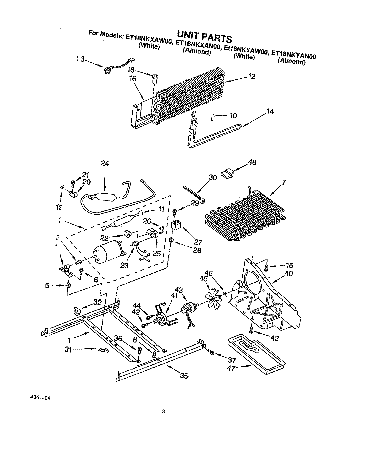 UNIT Diagram and Parts List for ET18NKXAN00  Whirlpool Refrigerator