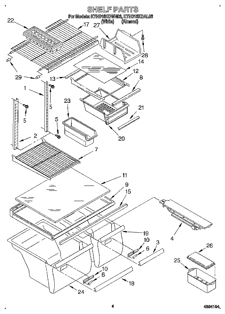 SHELF Diagram and Parts List for KTHD18KDWH03  Whirlpool Refrigerator
