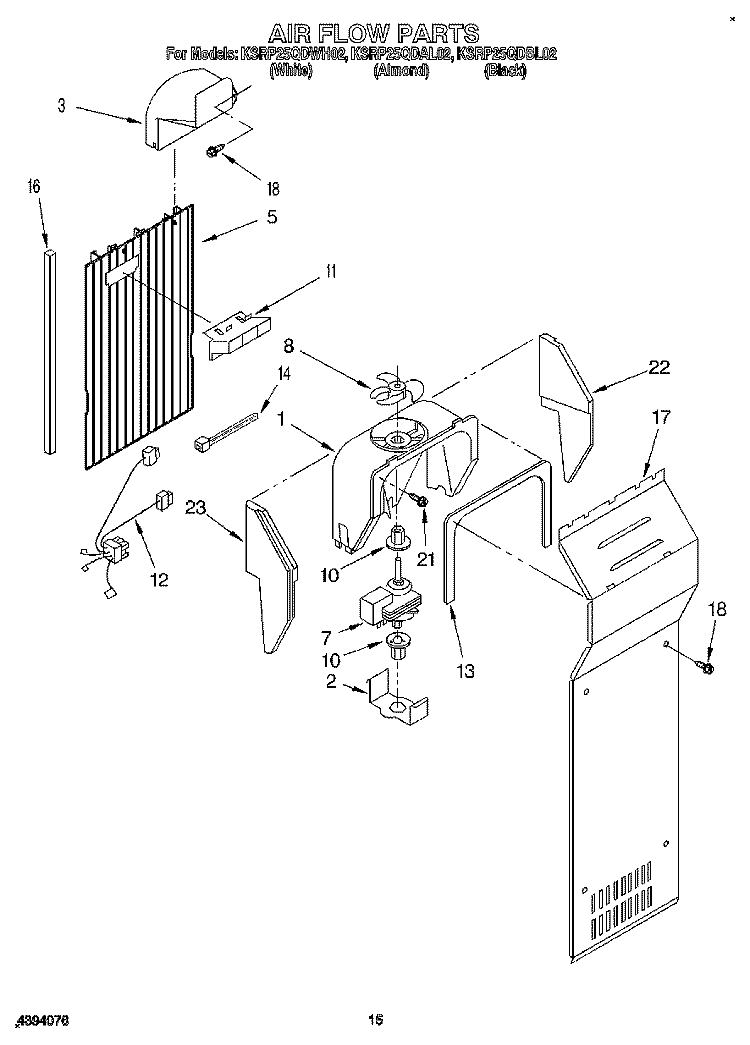 AIR FLOW Diagram and Parts List for KSRP25QDWH02  KitchenAid Refrigerator