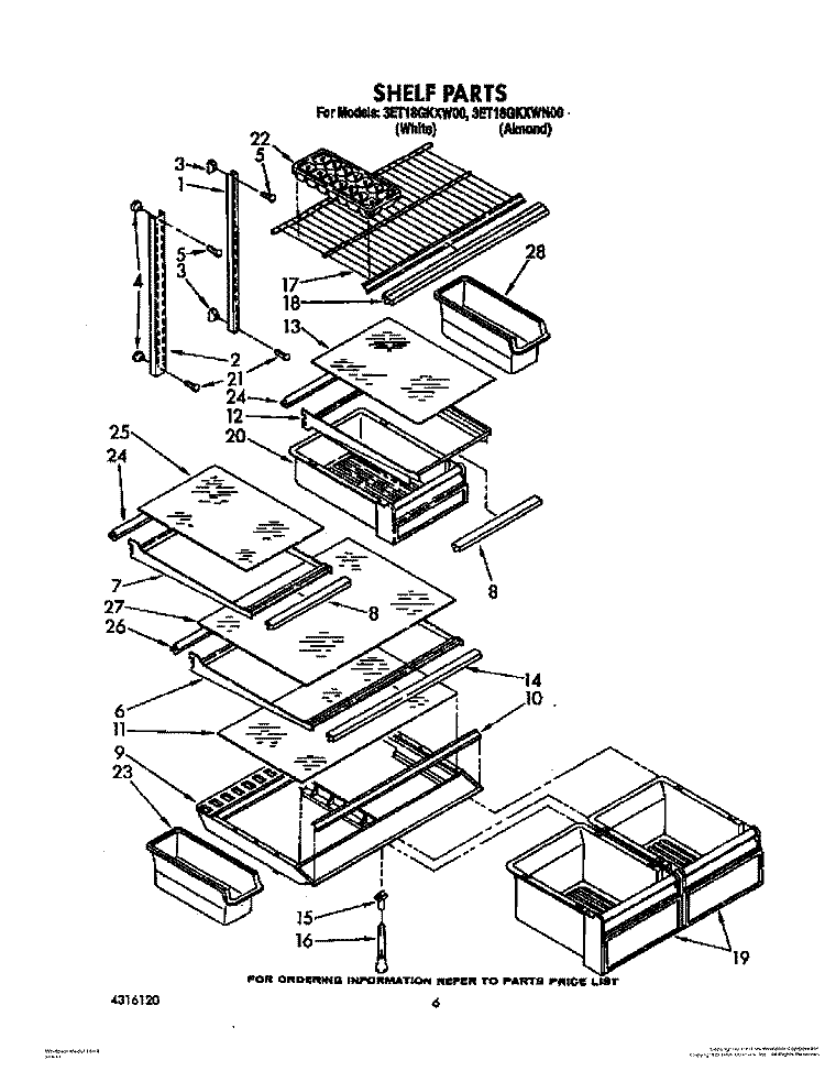 SHELF Diagram and Parts List for 3ET18GKXWN00  Whirlpool Refrigerator