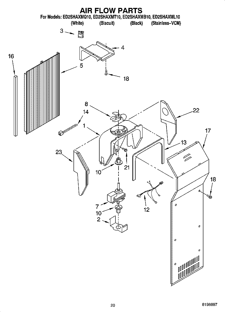 AIR FLOW PARTS, PARTS NOT ILLUSTRATED Diagram and Parts List for ED2SHAXMQ10  Whirlpool Refrigerator