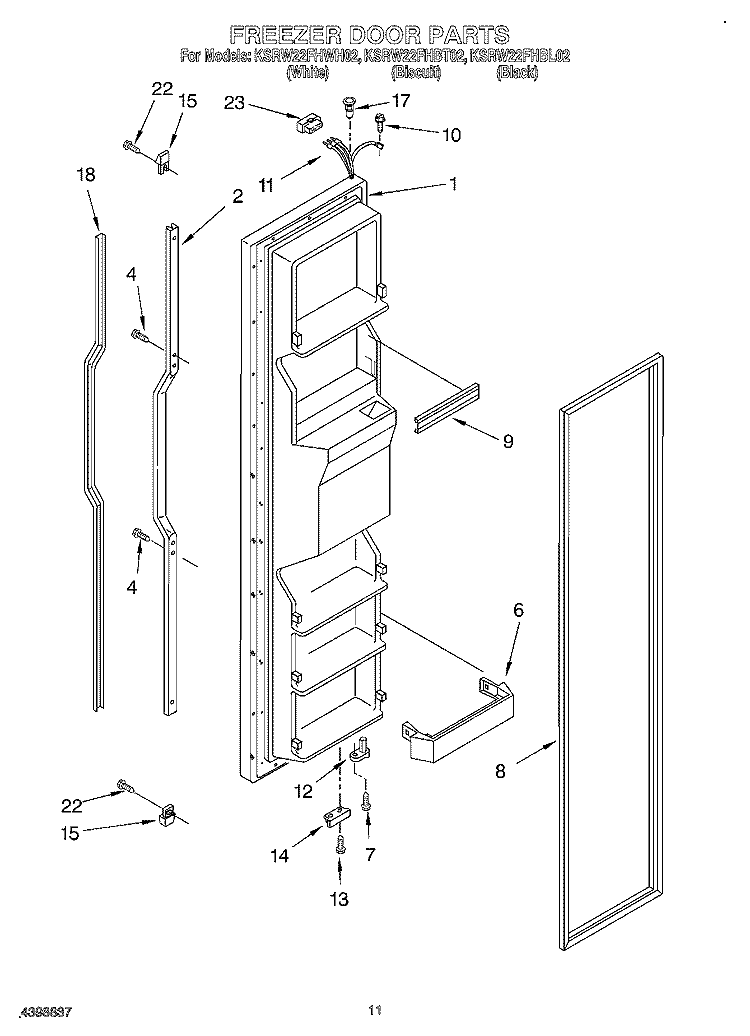 FREEZER DOOR Diagram and Parts List for KSRW22FHBT02  KitchenAid Refrigerator