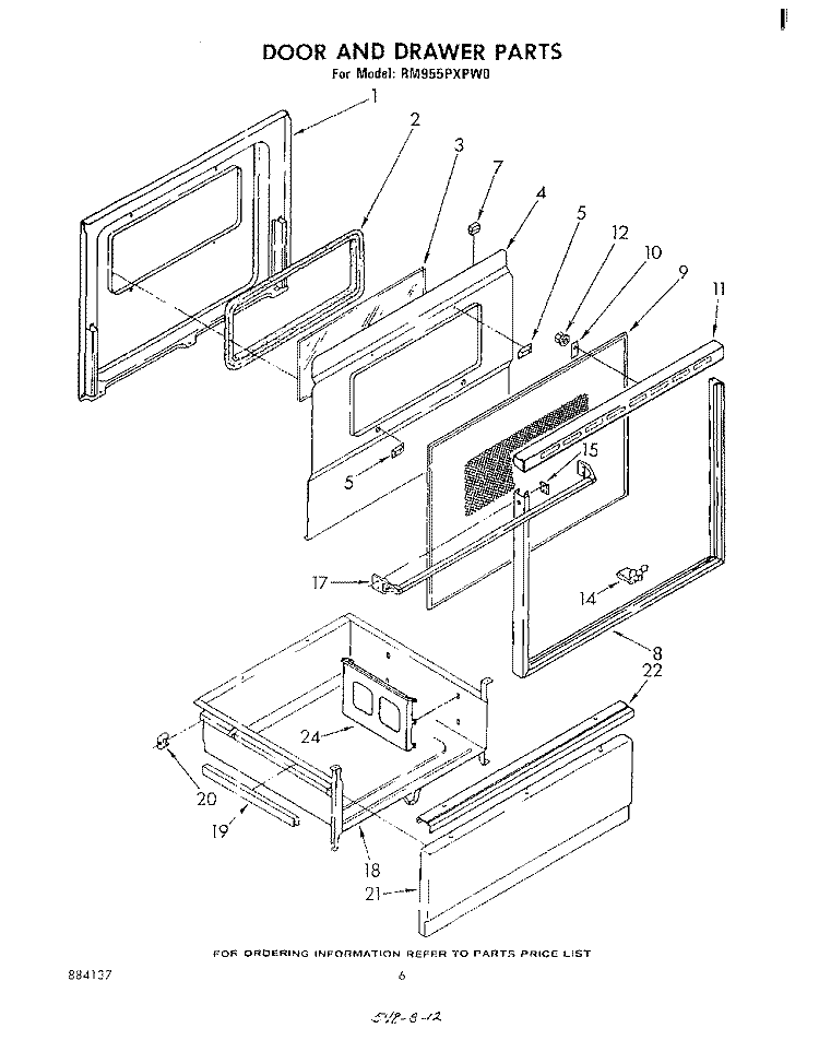 DOOR AND DRAWER Diagram and Parts List for RM955PXPW0  Whirlpool Microwave Oven Combo