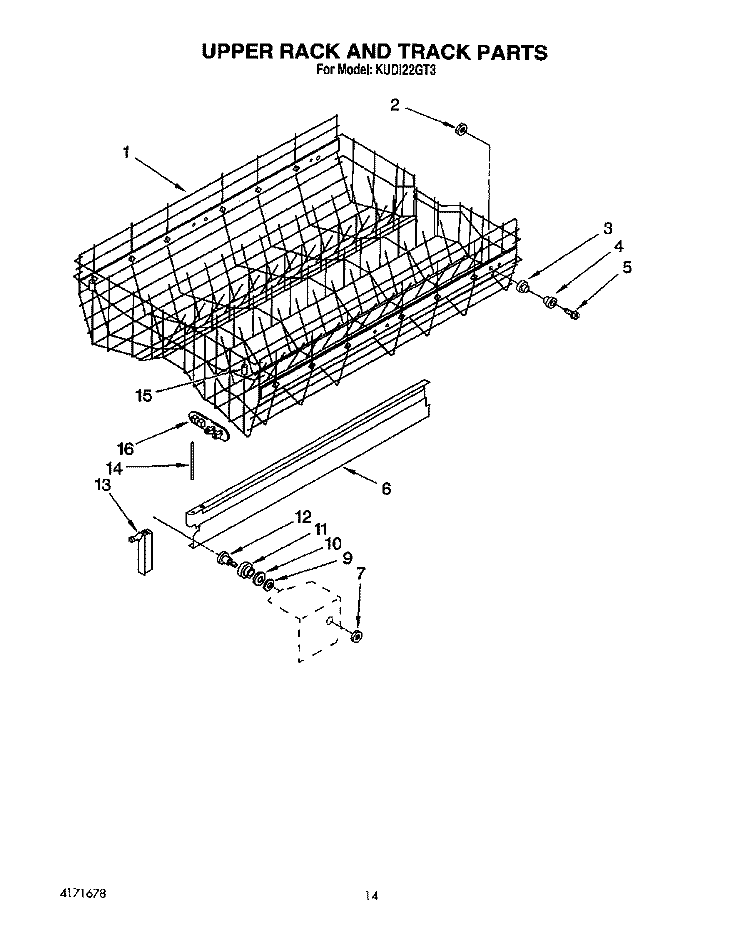 UPPER RACK AND TRACK Diagram and Parts List for KUDI22GT3  KitchenAid Dishwasher