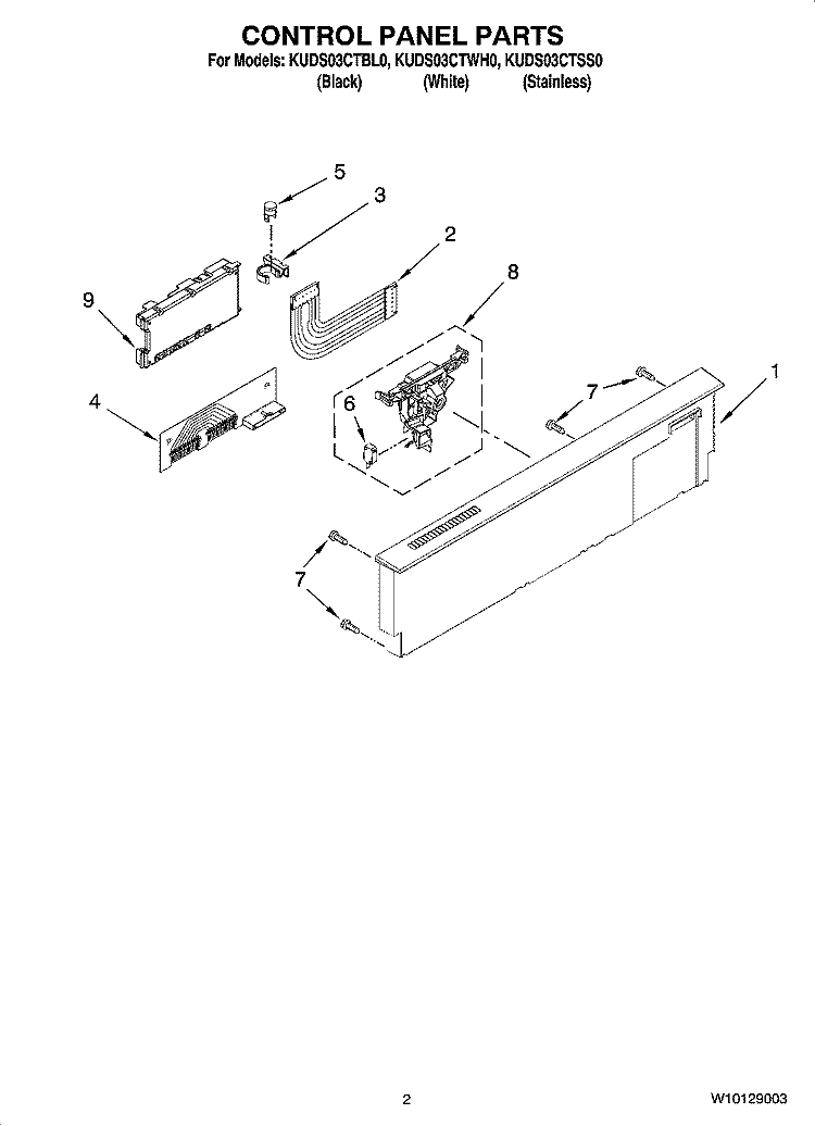 CONTROL PANEL PARTS Diagram and Parts List for KUDS03CTBL0  KitchenAid Dishwasher