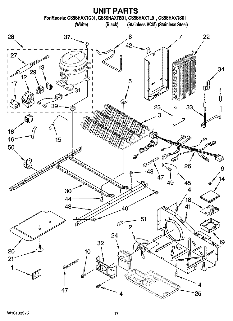 UNIT PARTS Diagram and Parts List for GS5SHAXTL01  Whirlpool Refrigerator