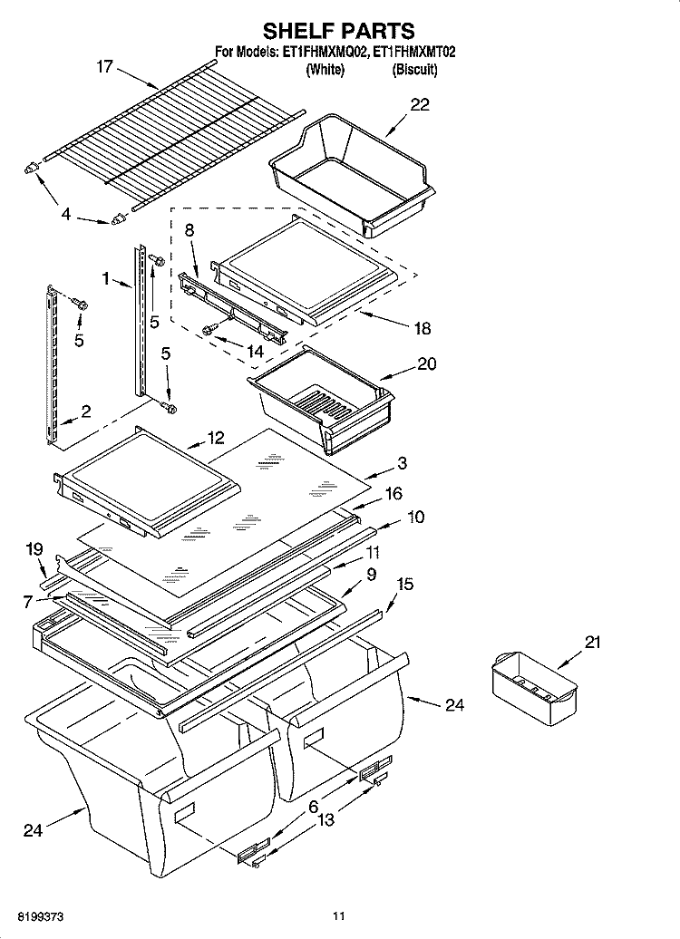 SHELF PARTS, OPTIONAL PARTS Diagram and Parts List for ET1FHMXMT02  Whirlpool Refrigerator