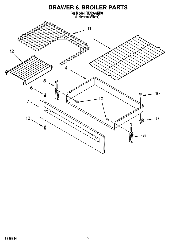 DRAWER & BROILER PARTS Diagram and Parts List for TES326RD0  Estate Range